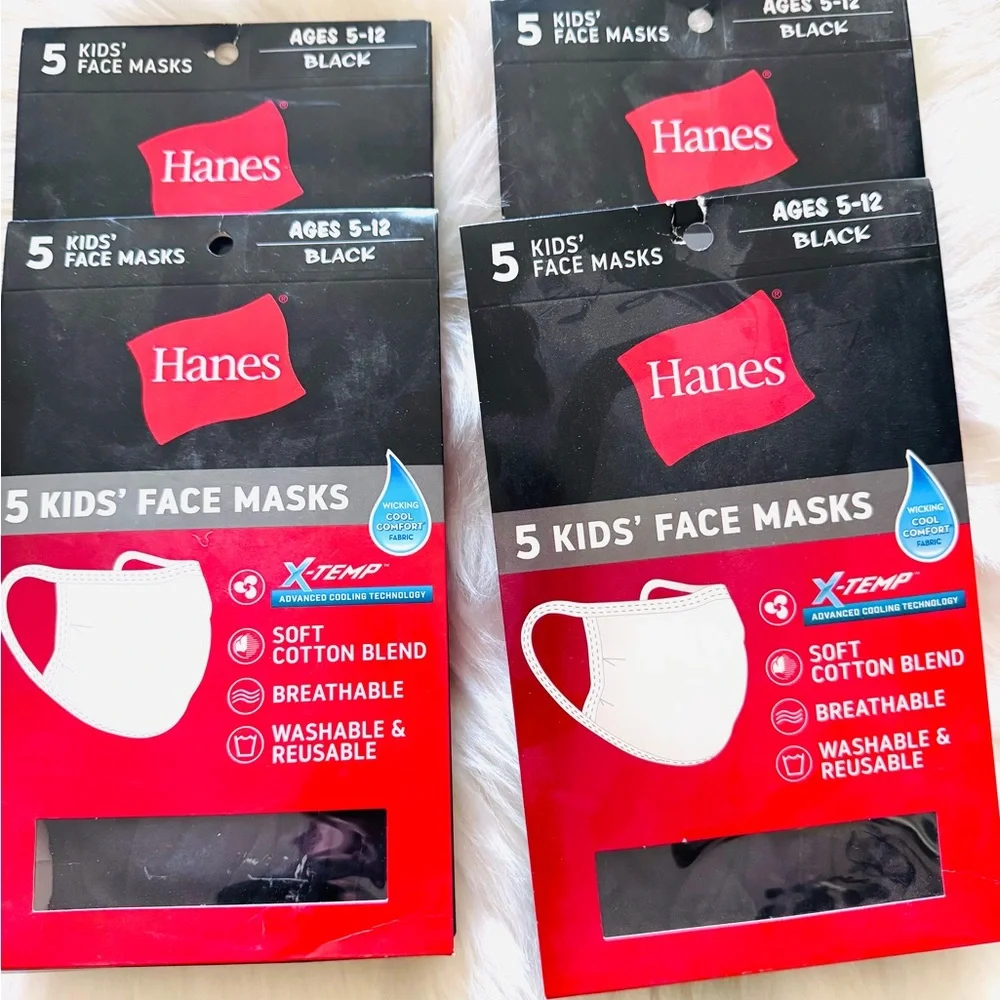 Hanes Kids' Black Face Masks, 4 packs of 5